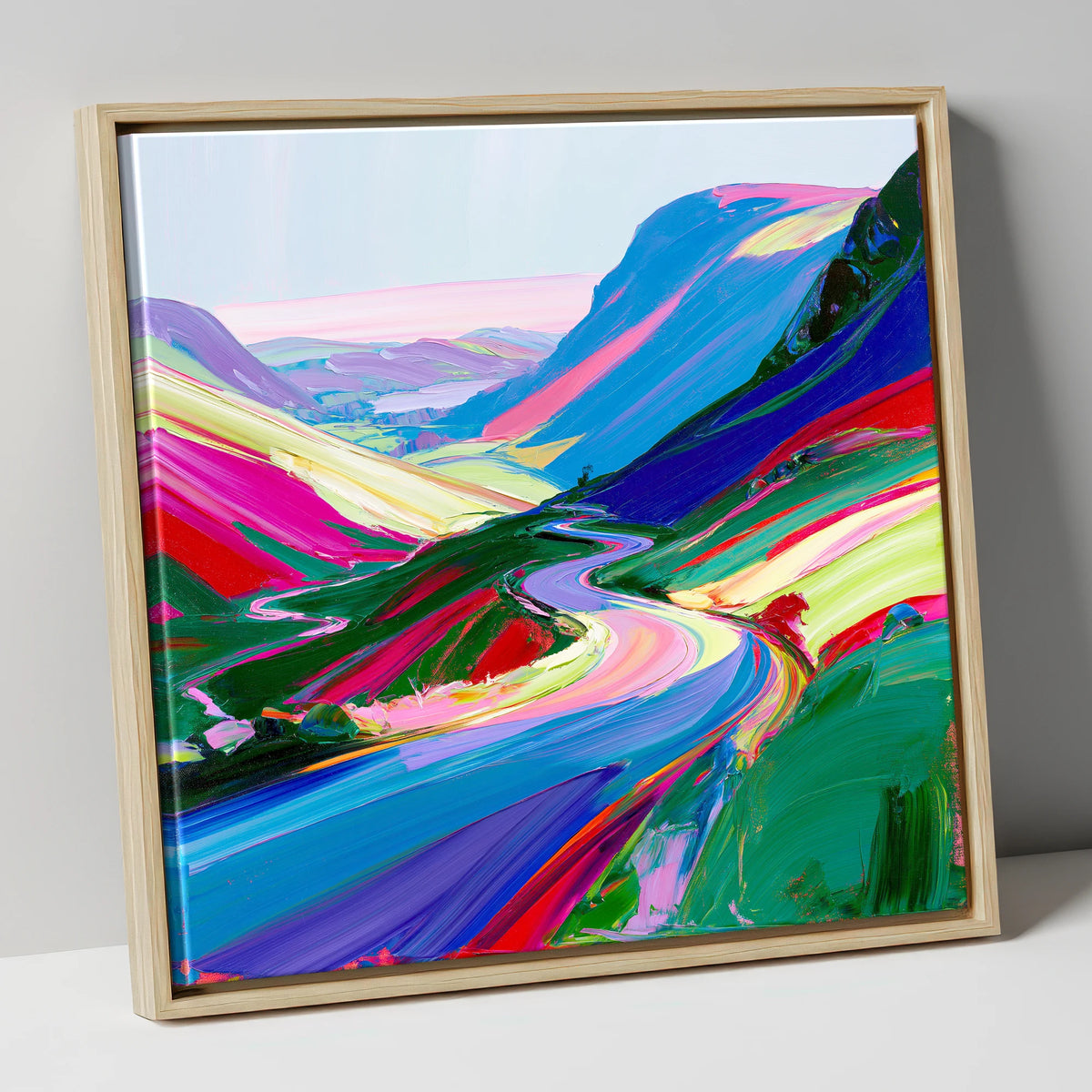 Vivid Sweeping Mountain Pass lake district valley canvas wall art in natural frame