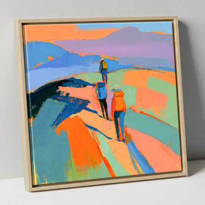 Vivid Hikers on a Fell Ridge lake district fell canvas wall art in natural frame