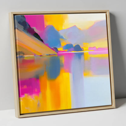 Loweswater Fells in Bold Magenta lake district lake canvas wall art in natural frame