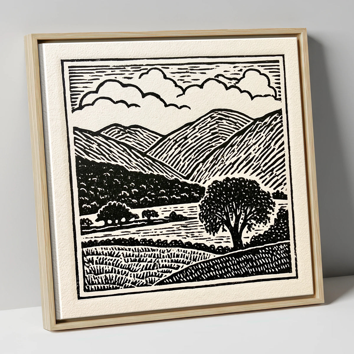 Borrowdale Fells In Striking Monochrome lake district valley canvas wall art in natural frame