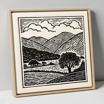 Borrowdale Fells In Striking Monochrome lake district valley canvas wall art in natural frame