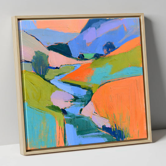 River Valley in Vivid Colour lake district waterfall canvas wall art in natural frame