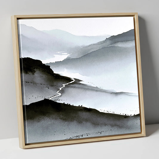 High Summit Ridge in Monochrome lake district fell canvas wall art in natural frame
