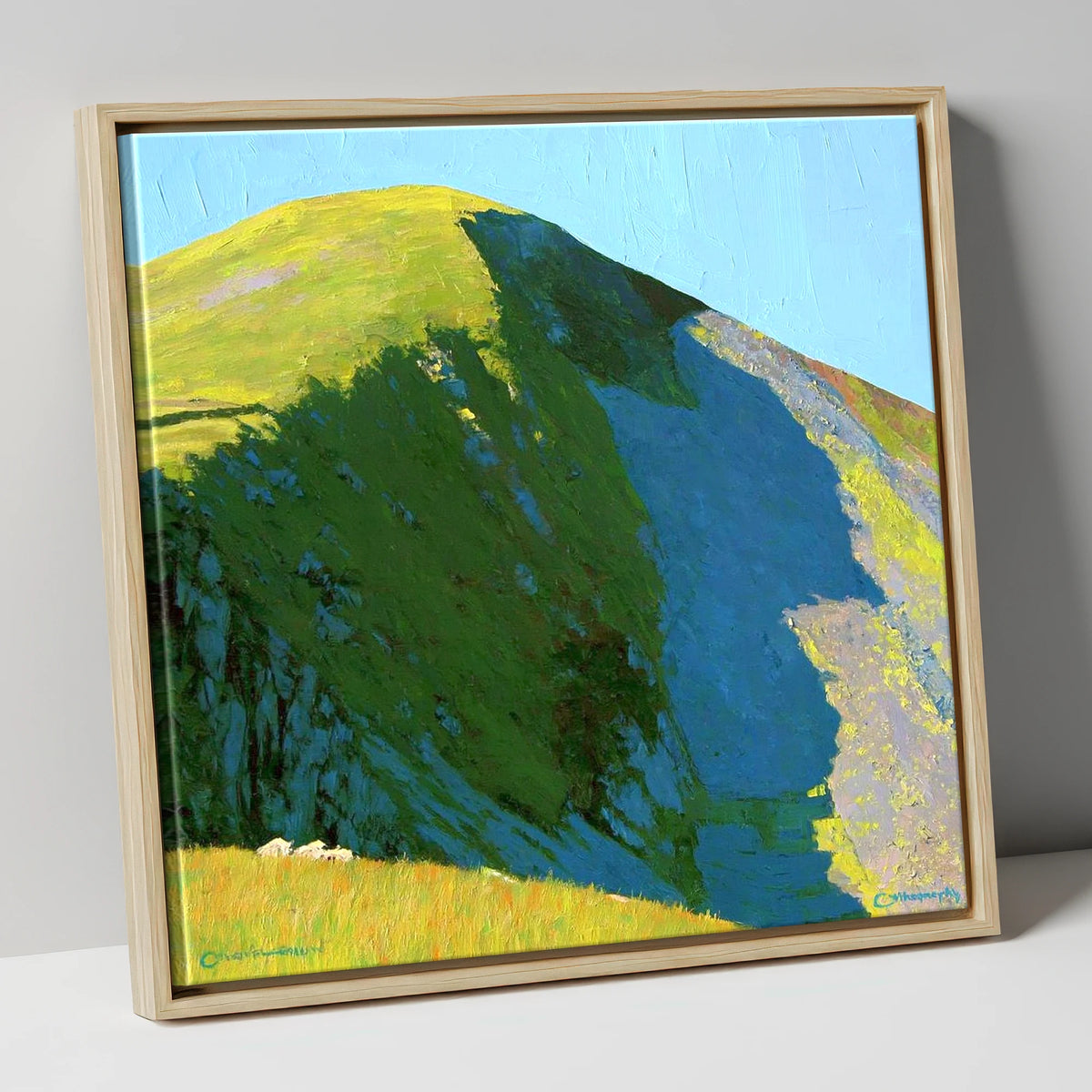 Vibrant Light on Sail Fell lake district fell canvas wall art in natural frame