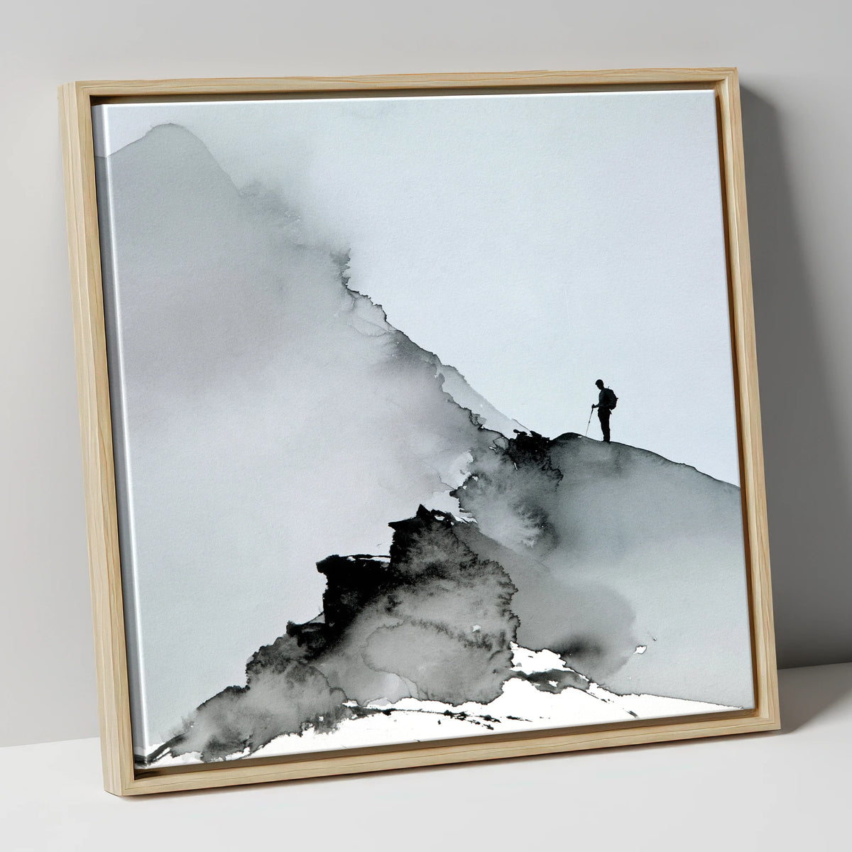 Striding Edge Walker Silhouette lake district walking canvas wall art in natural frame