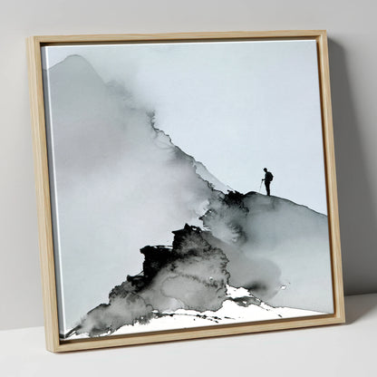 Striding Edge Walker Silhouette lake district walking canvas wall art in natural frame