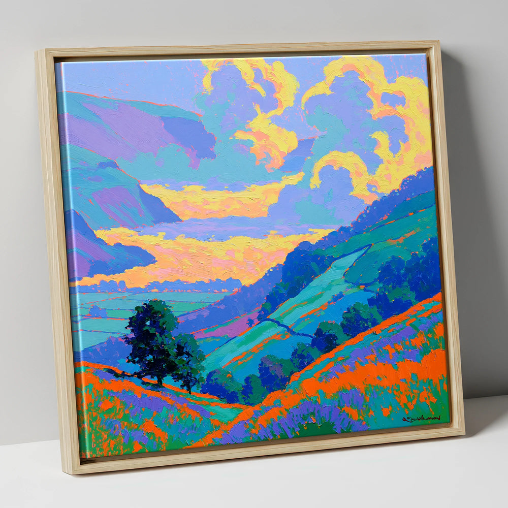 Vibrant Morning Valley Mist lake district sky canvas wall art in natural frame