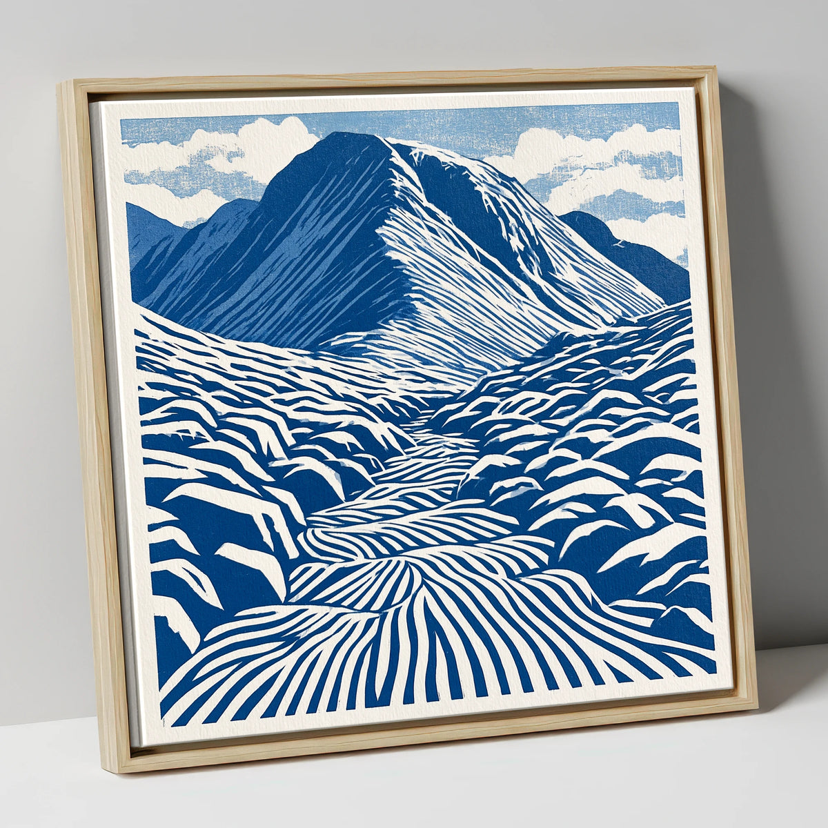 Bold Blue Great Gable lake district fell canvas wall art in natural frame