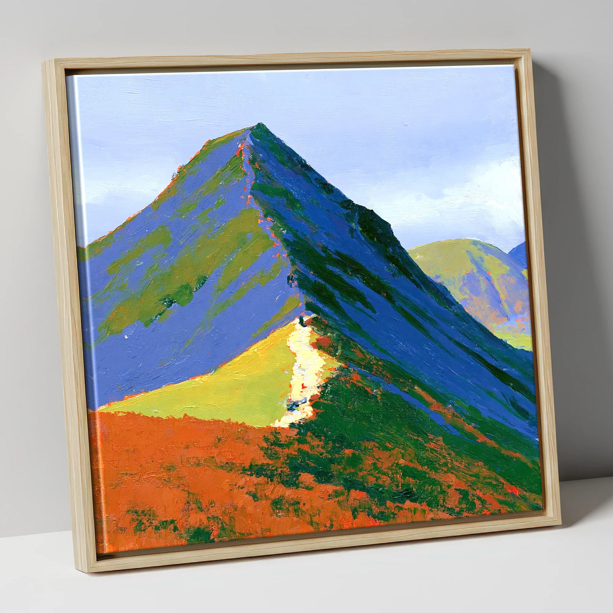 Vibrant Cat Bells Peak lake district fell canvas wall art in natural frame