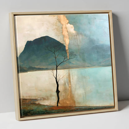 Buttermere Tree in Golden Light lake district lake canvas wall art in natural frame