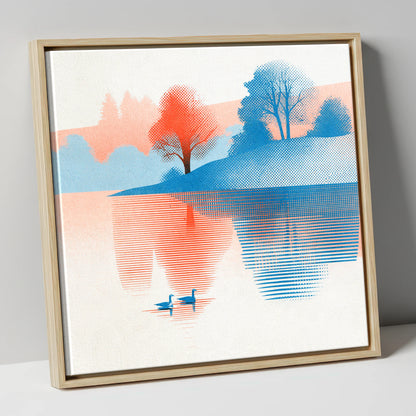 Still Lake at Coral Dawn lake district lake canvas wall art in natural frame