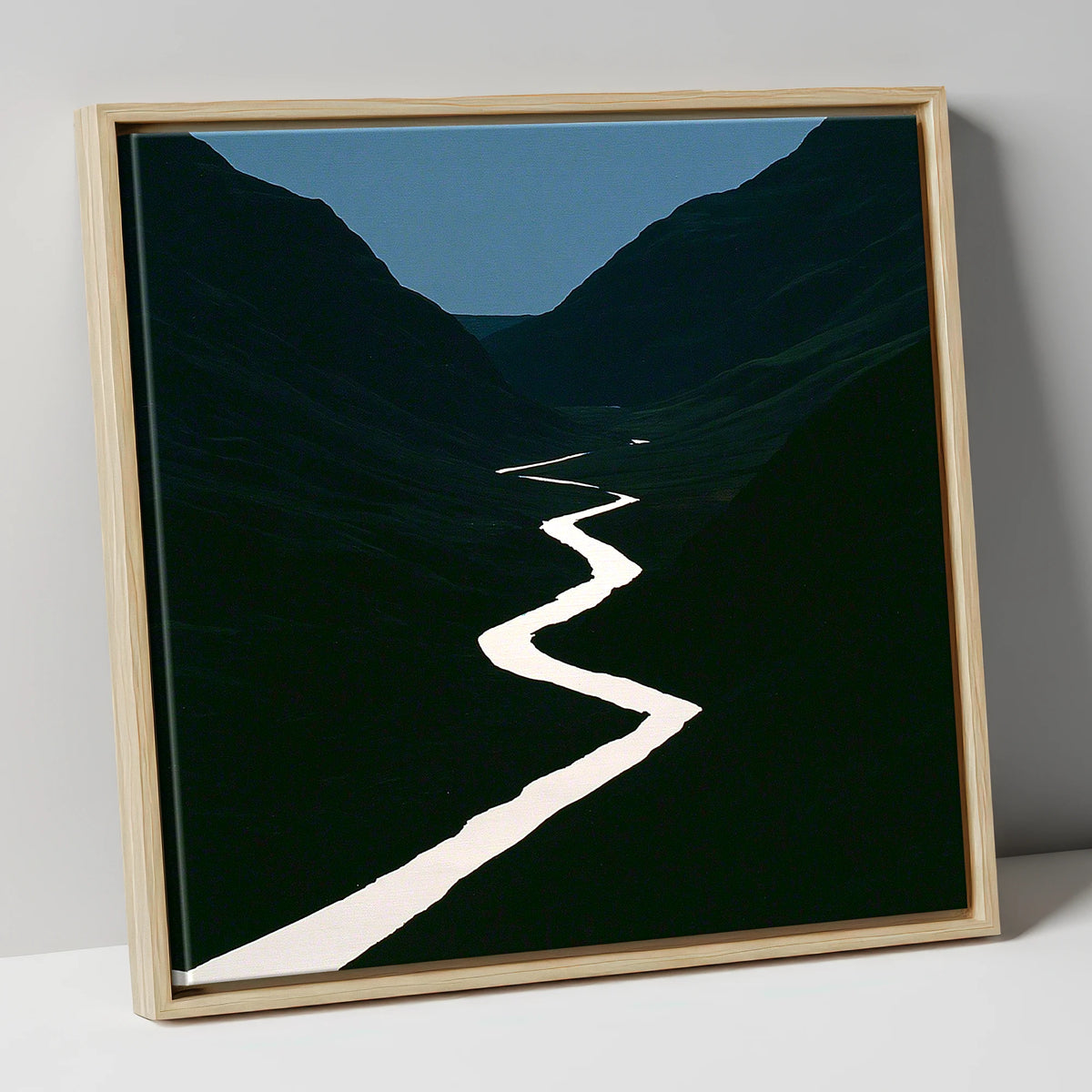Silver River in Shadowed Valley lake district waterfall canvas wall art in natural frame