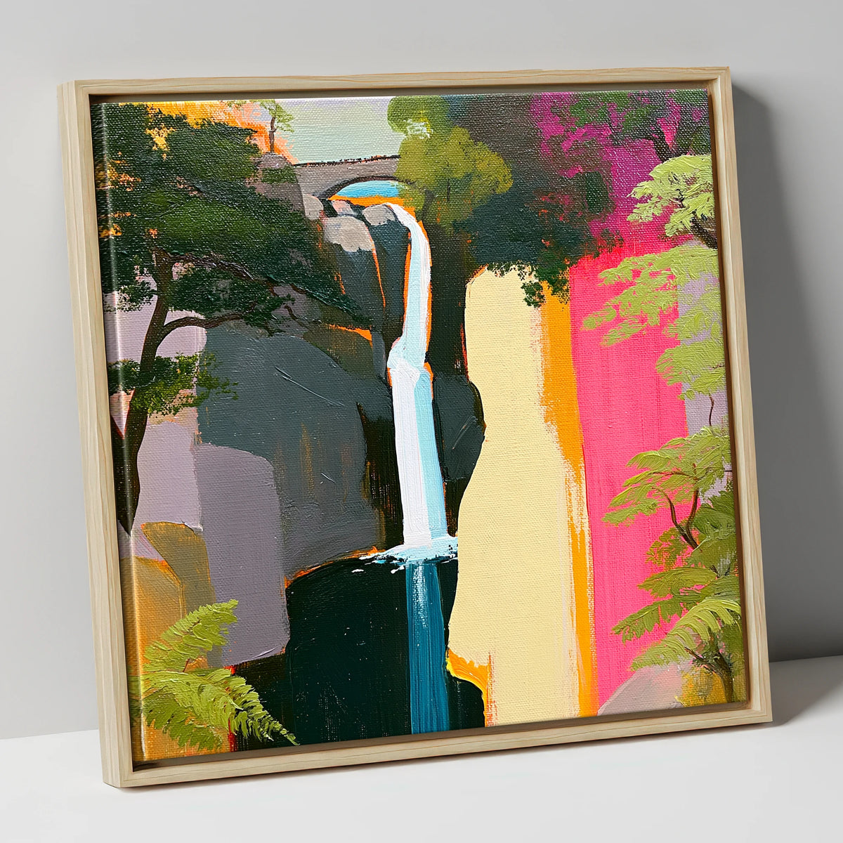 Contemporary Aira Force Waterfall lake district waterfall canvas wall art in natural frame