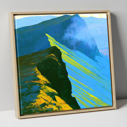 High Fell Ridge in Luminous Yellow lake district fell canvas wall art in natural frame