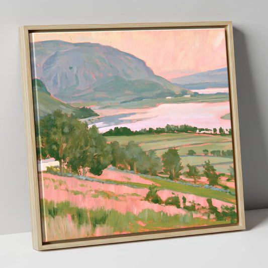 Pastel Light Over Mountain Lake lake district lake canvas wall art in natural frame