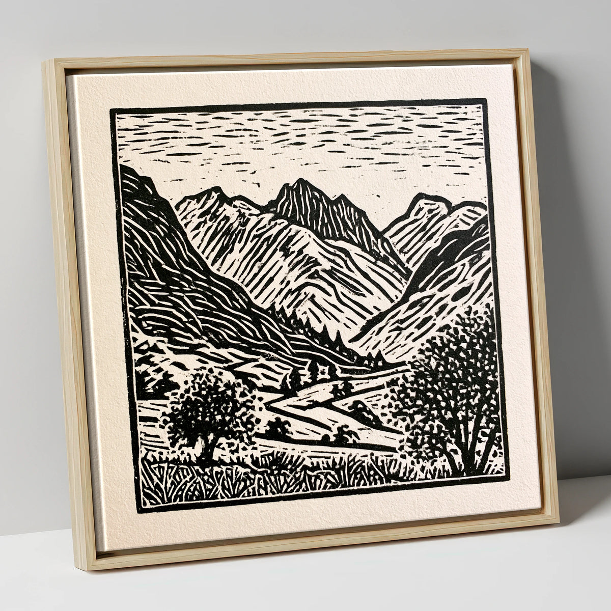 Eskdale Valley in Monochrome lake district valley canvas wall art in natural frame