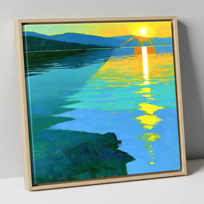 Ultramarine Sunset Over the Lake lake district lake canvas wall art in natural frame