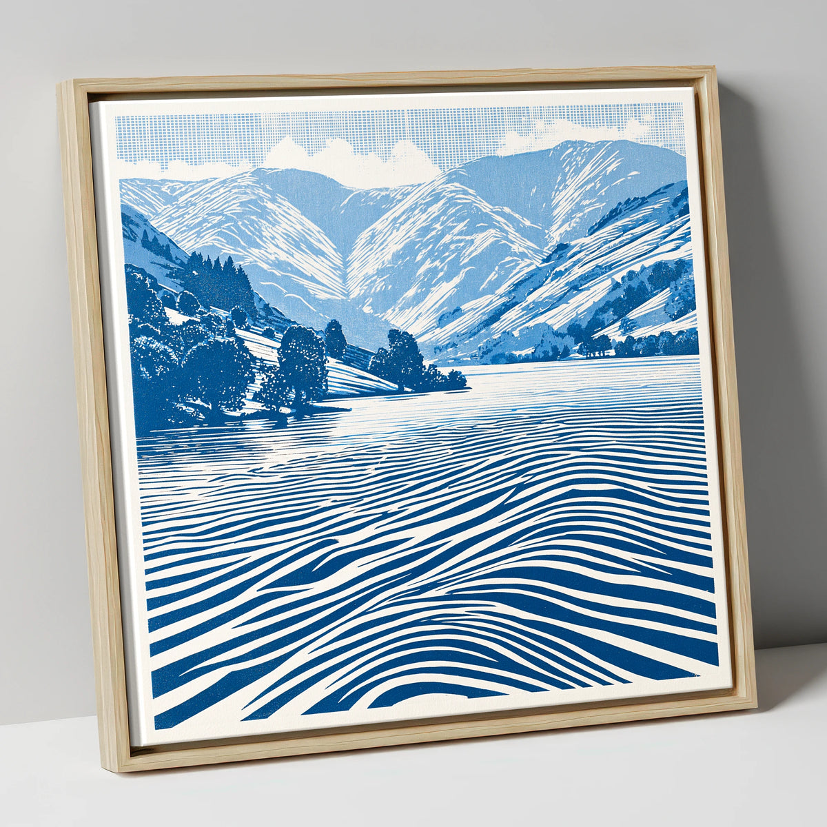 Cobalt Blue Ullswater Fells lake district lake canvas wall art in natural frame