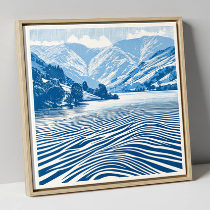 Cobalt Blue Ullswater Fells lake district lake canvas wall art in natural frame