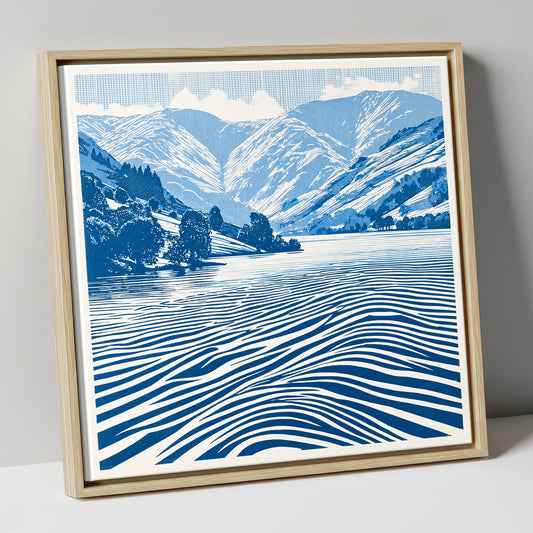Cobalt Blue Ullswater Fells lake district lake canvas wall art in natural frame