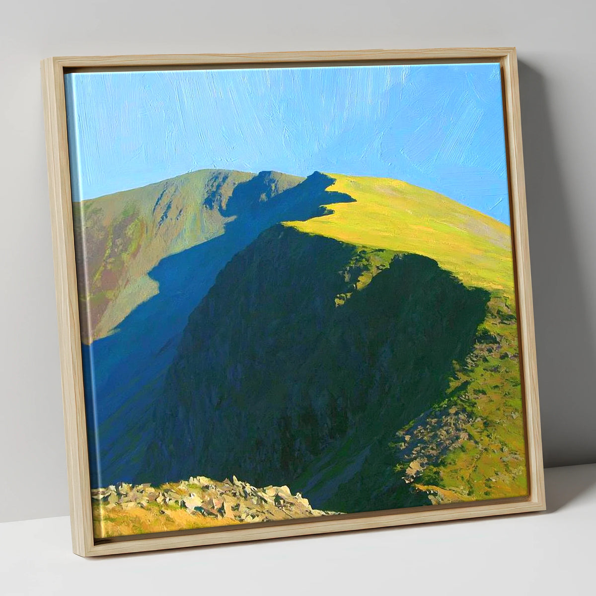 Sunlit Ridge on High Stile lake district fell canvas wall art in natural frame