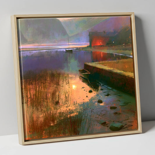 Glowing Dawn on Still Lake lake district lake canvas wall art in natural frame