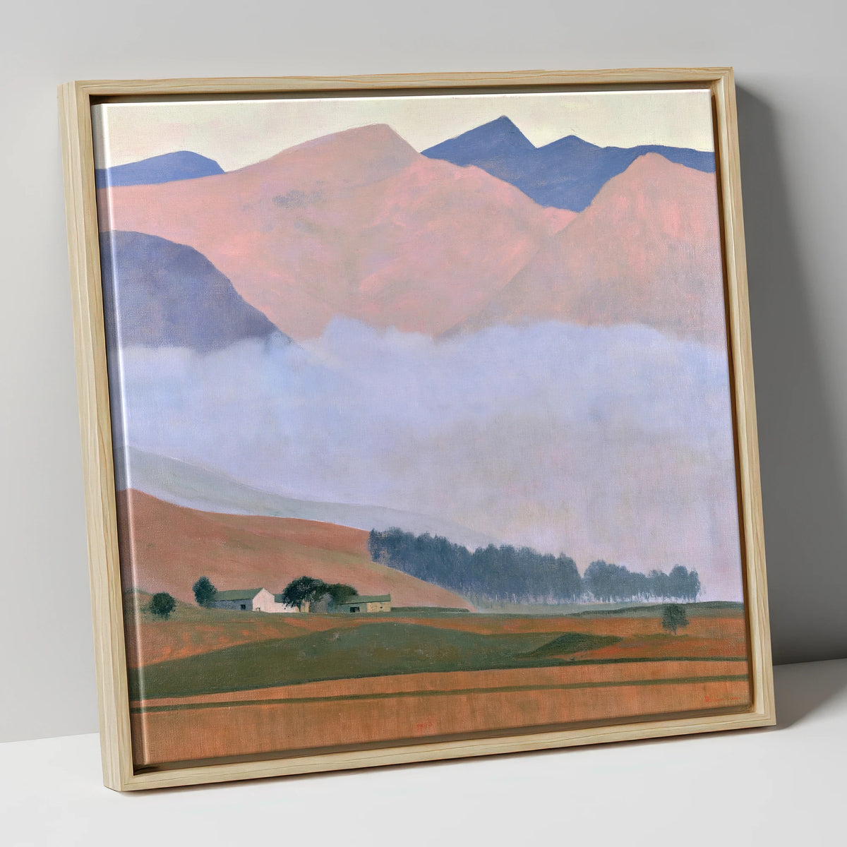 Pink Fells Above Valley Cloud lake district fell canvas wall art in natural frame