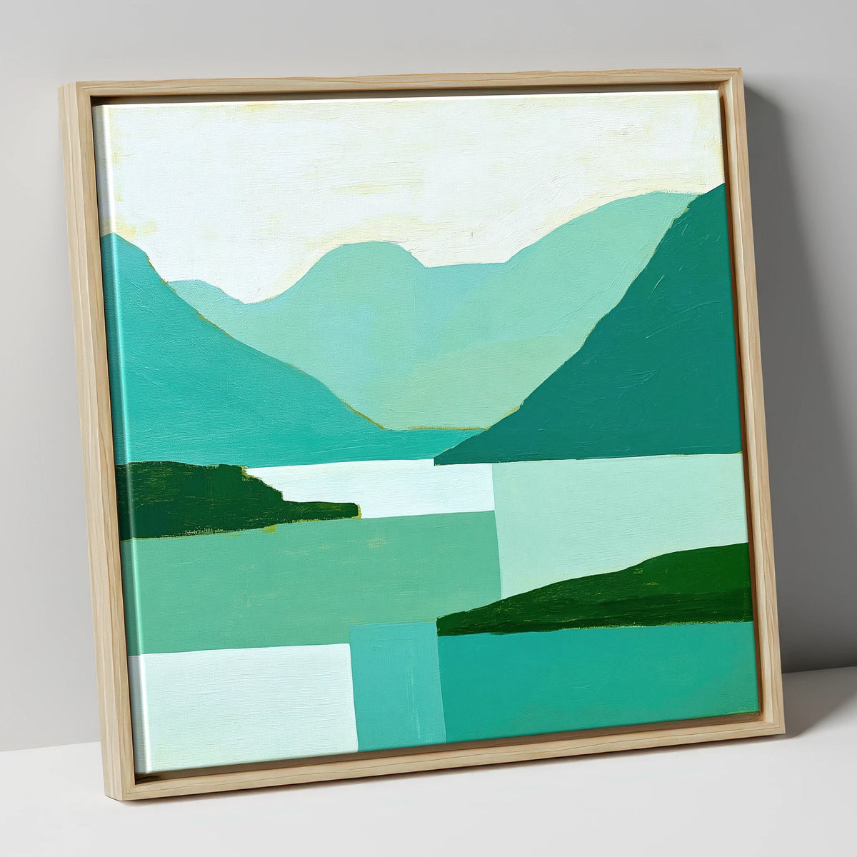 Wasdale Valley in Geometric Teal lake district valley canvas wall art in natural frame