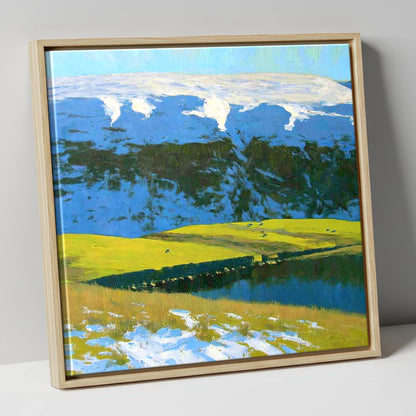 Snowy Ridge on Maiden Moor lake district fell canvas wall art in natural frame