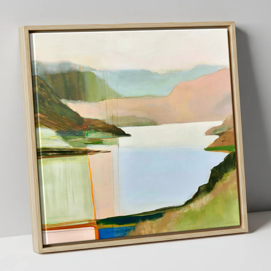 Pastel Fells and Pale Lake lake district lake canvas wall art in natural frame