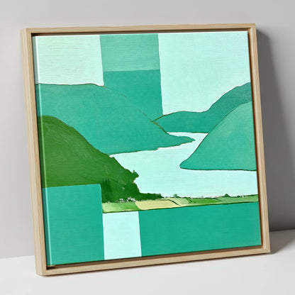 Abstract Glenridding and Ullswater lake district village canvas wall art in natural frame