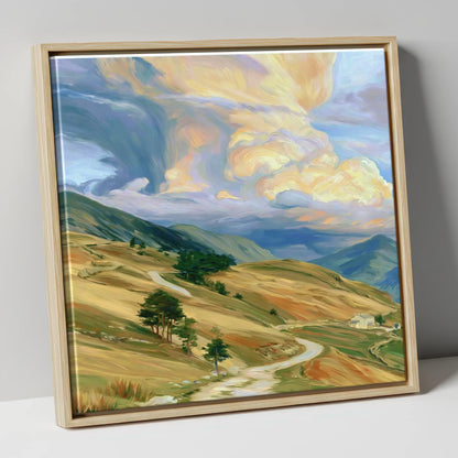 Storm Clouds Over Golden Fells lake district sky canvas wall art in natural frame