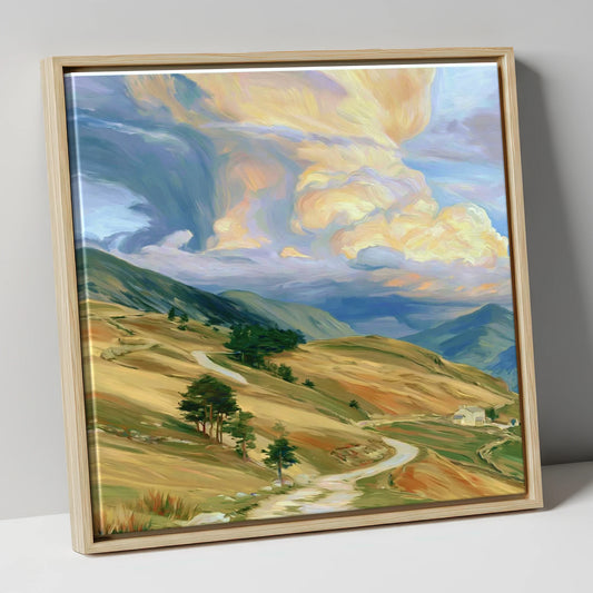Storm Clouds Over Golden Fells lake district sky canvas wall art in natural frame