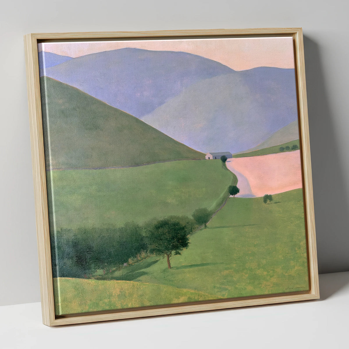 Lavender Fells Above Green Valley lake district valley canvas wall art in natural frame
