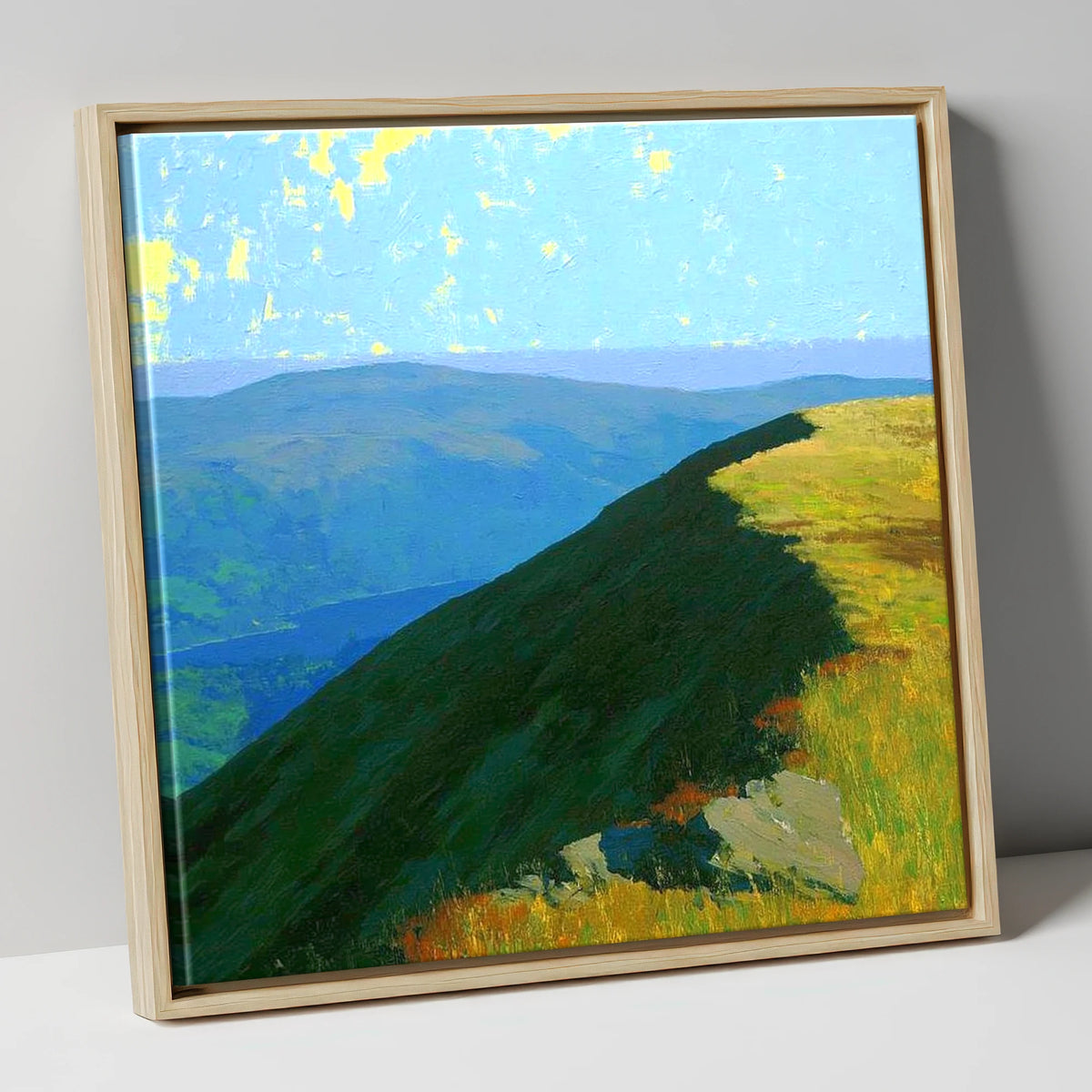 Sunlit Ridge on Sour Howes lake district fell canvas wall art in natural frame