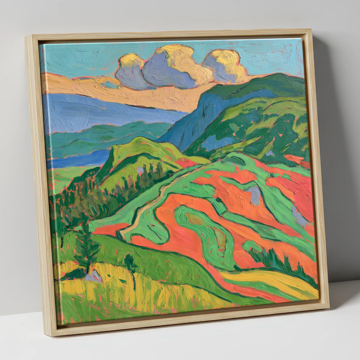 Vivid Rolling Fells Under Cloud lake district fell canvas wall art in natural frame