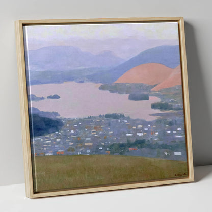 Keswick and Derwentwater Pastel Dusk lake district village canvas wall art in natural frame