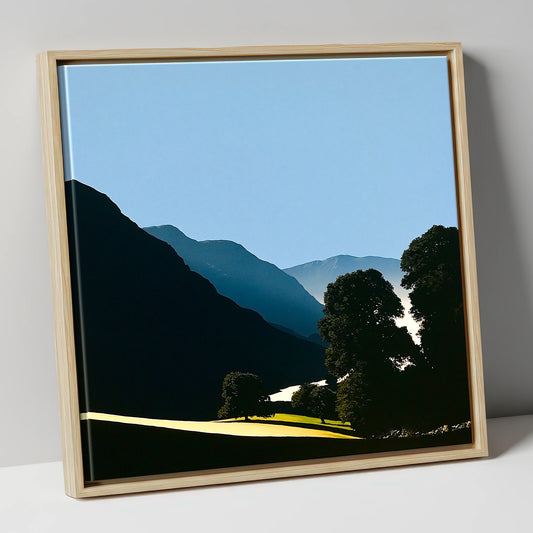 Valley Mist at First Light lake district sky canvas wall art in natural frame