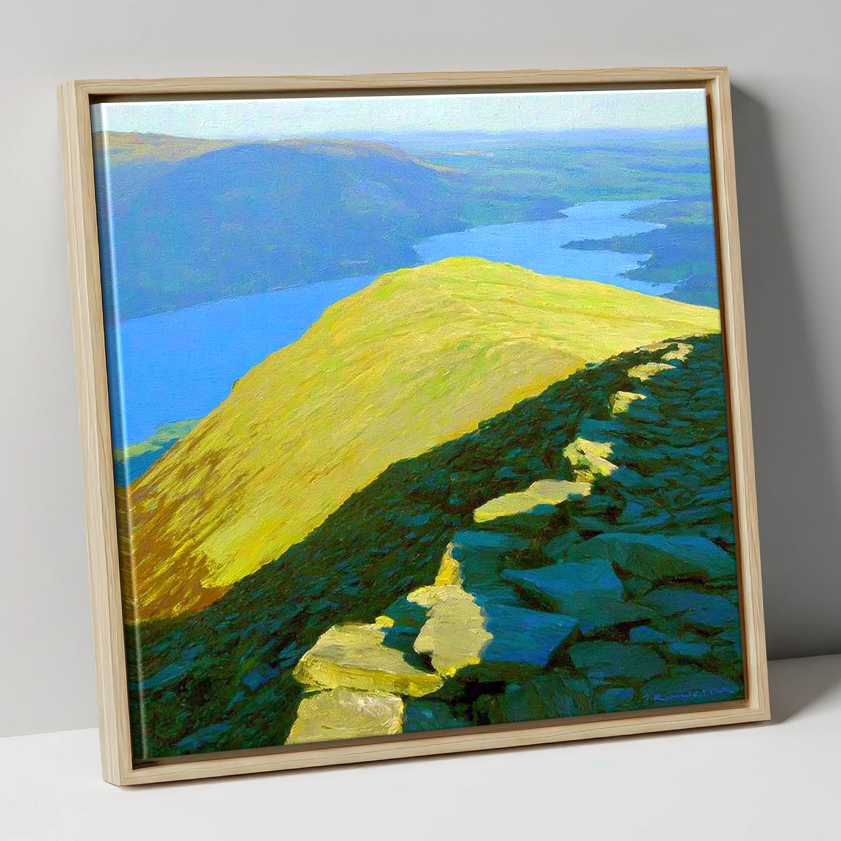 Sunlit Ridge from Heron Pike lake district fell canvas wall art in natural frame