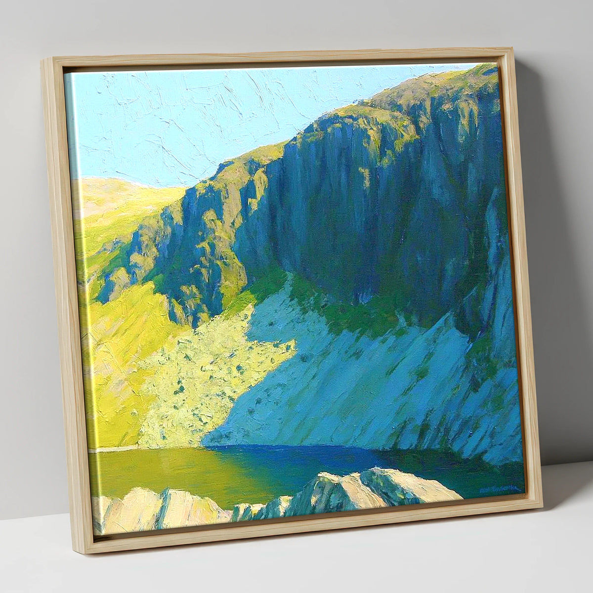 Vibrant Pavey Ark and Tarn lake district fell canvas wall art in natural frame