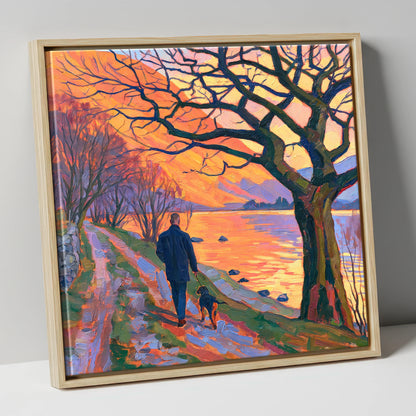 Vibrant Glenridding Sunset Dog Walk gifts for dog walkers canvas wall art in natural frame