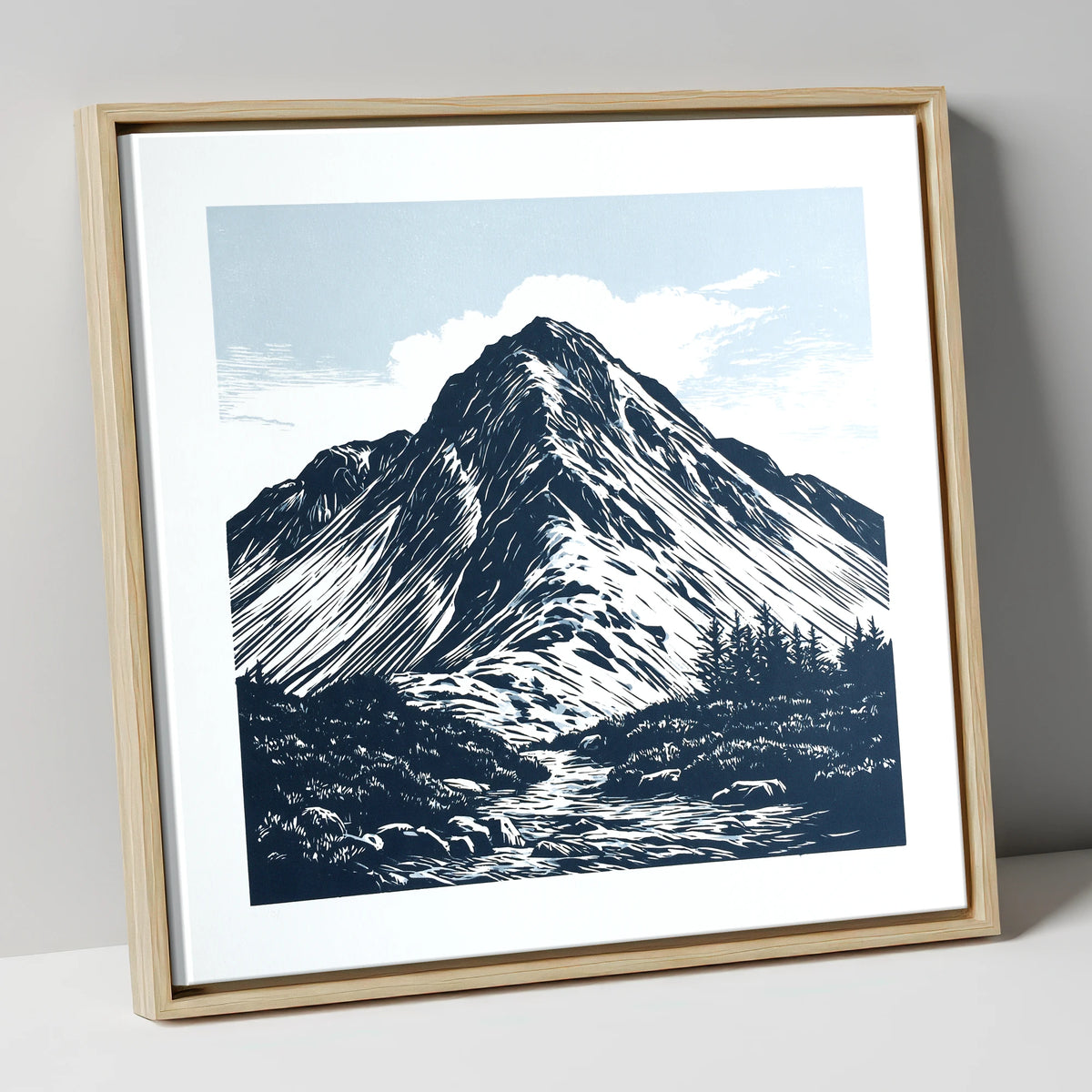 Great Gable in Deep Navy lake district fell canvas wall art in natural frame