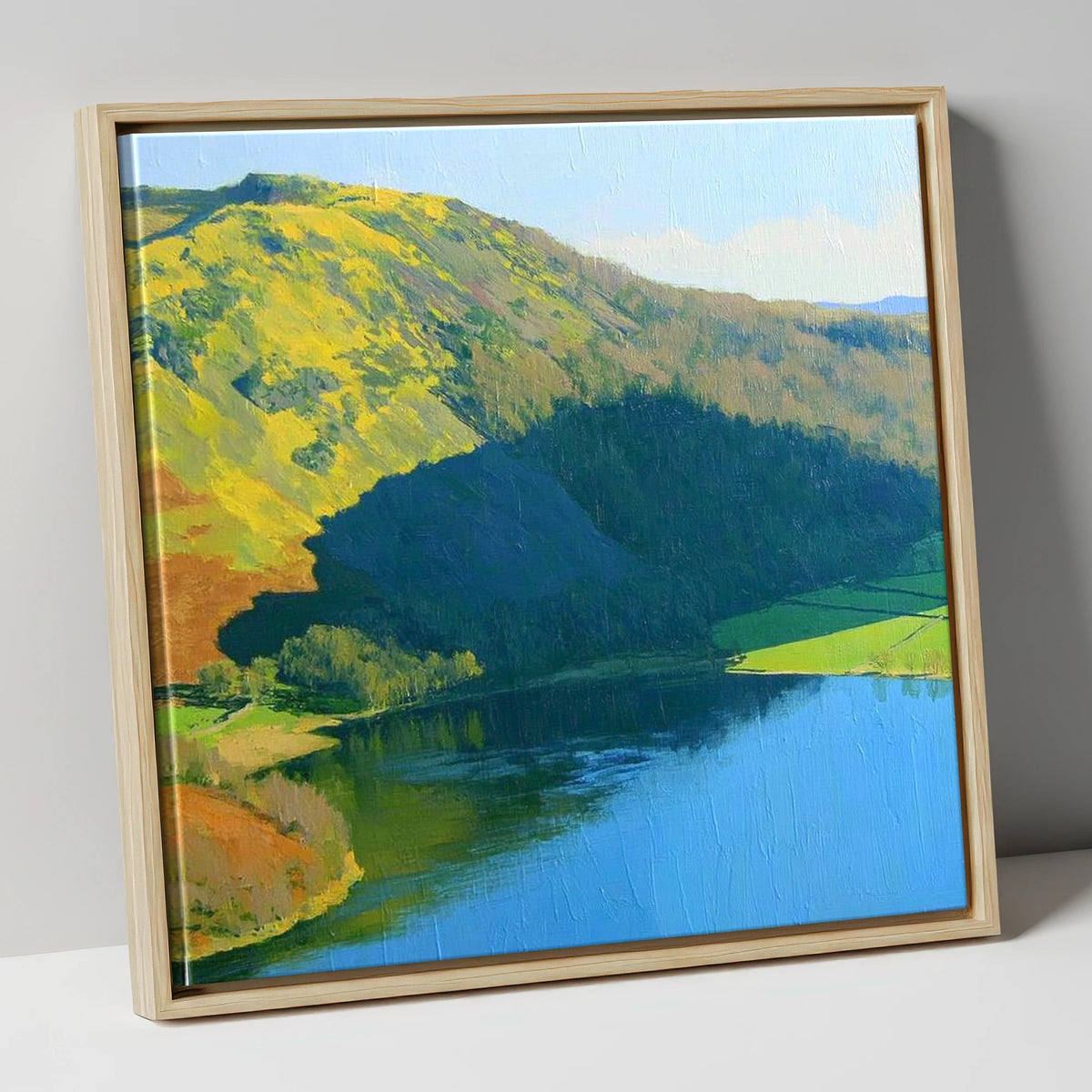 Vibrant Sunlight on Gowbarrow Fell lake district fell canvas wall art in natural frame