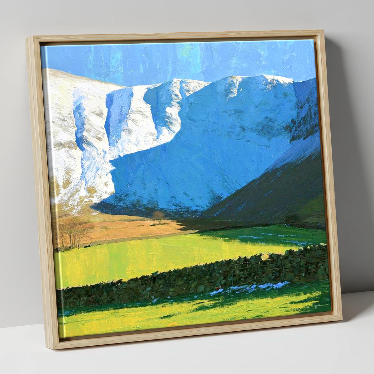 Bannerdale Crags Winter Sunlight lake district fell canvas wall art in natural frame