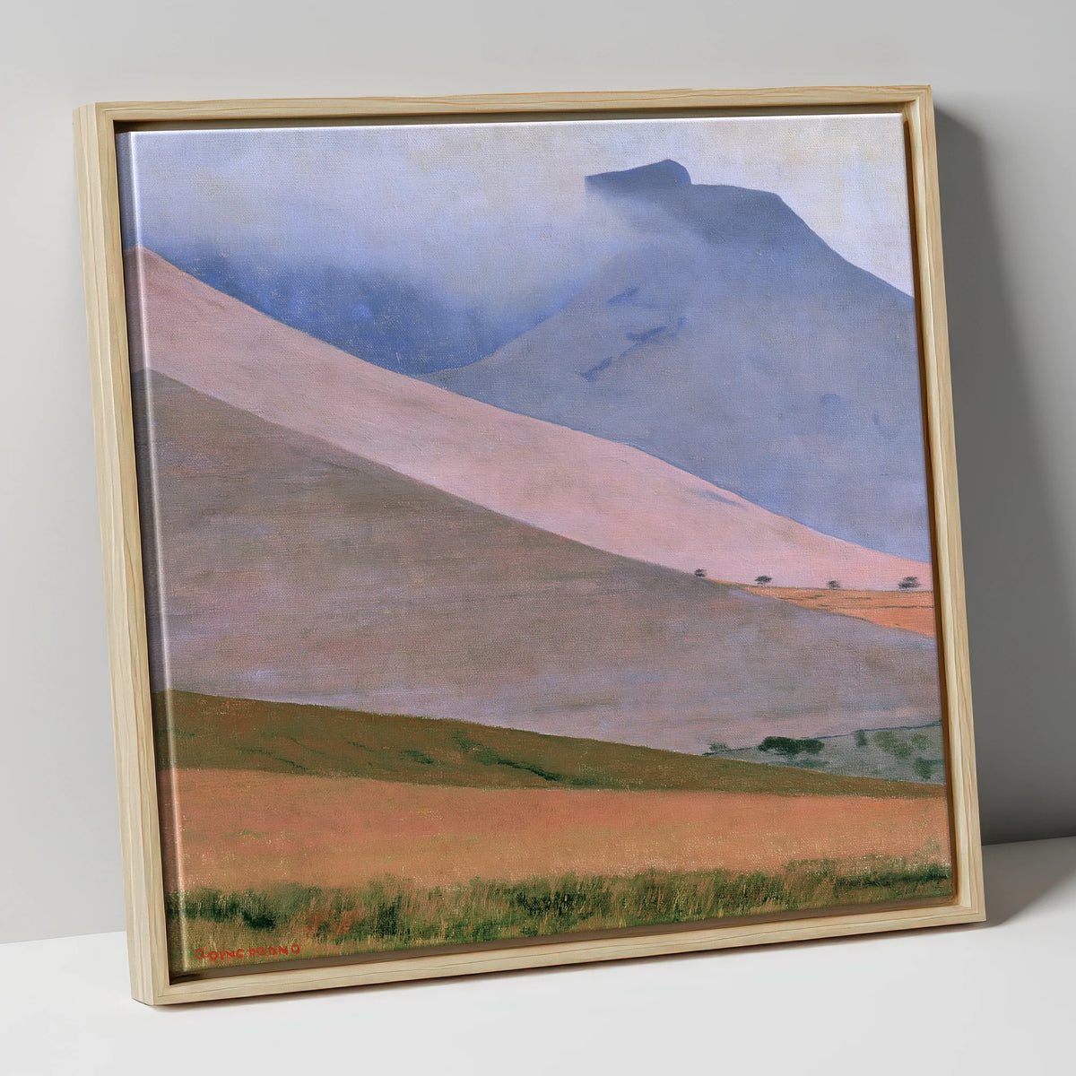 Dusk Pink Fells Under Cloud lake district fell canvas wall art in natural frame