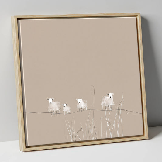 Delicate Herdwick Sheep on Fellside lake district wildlife canvas wall art in natural frame
