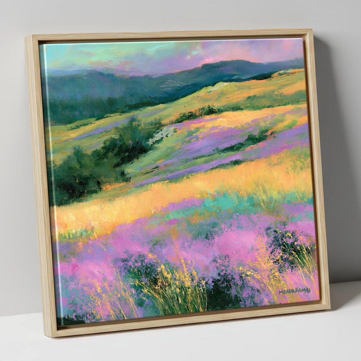 Vibrant Heather on the Fellside flowers & fellsides canvas wall art in natural frame