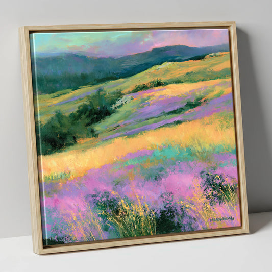 Vibrant Heather on the Fellside flowers & fellsides canvas wall art in natural frame