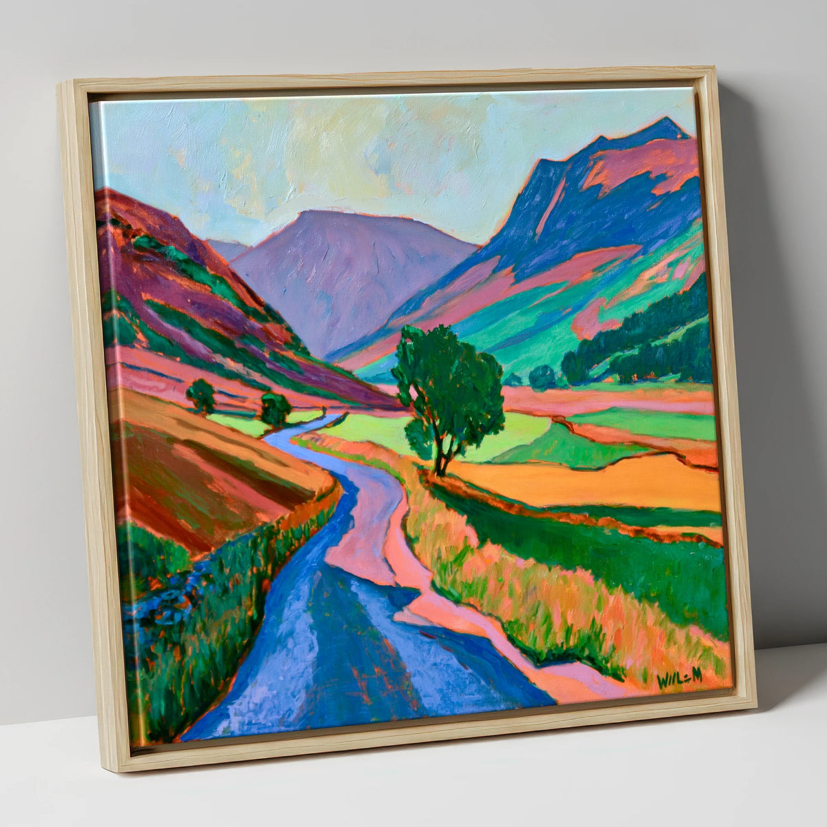 Winding Road Through Vibrant Fells lake district valley canvas wall art in natural frame