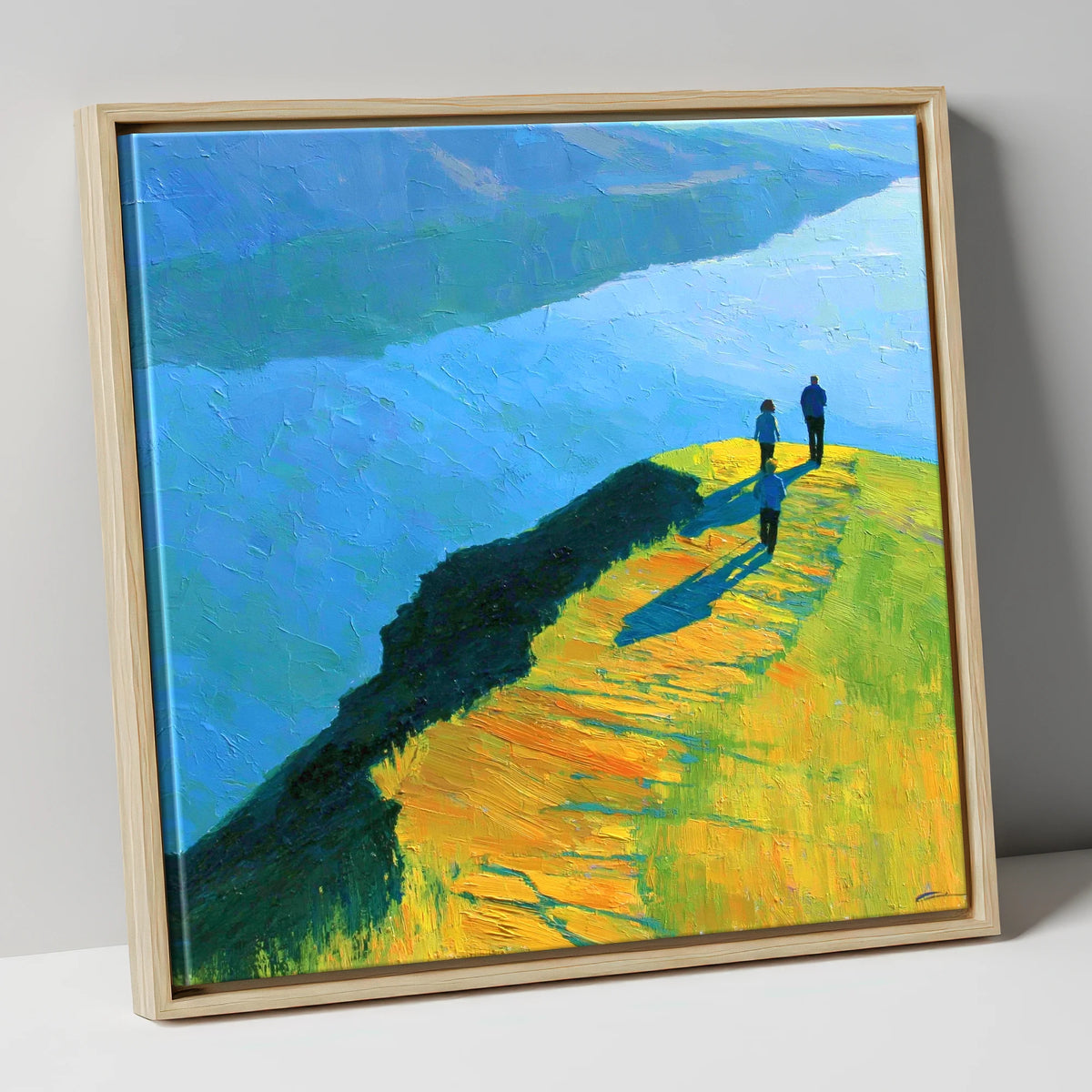 Radiant Ridge Walk Overlooking Blue Lake lake district fell canvas wall art in natural frame